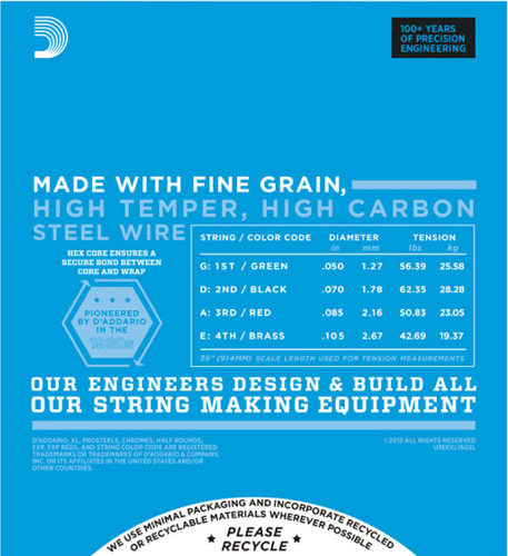 D'addario Nickel Wound, Medium, Super Long Scale, 50-105 Bass Guitar Strings EXL160SL - Poppa's Music