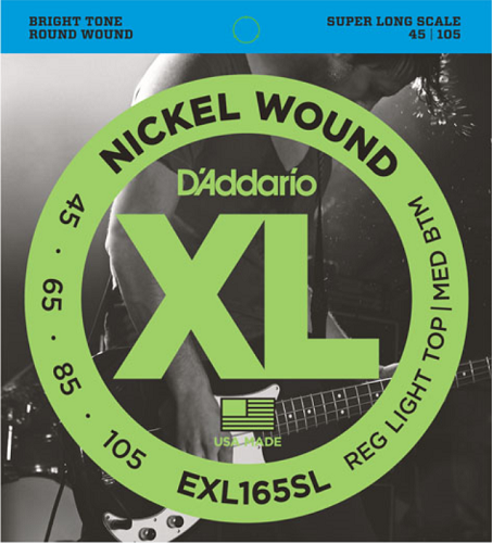 D'addario Nickel Wound, Custom Light, Super Long Scale, 45-105 Bass Guitar Strings EXL165SL - Poppa's Music