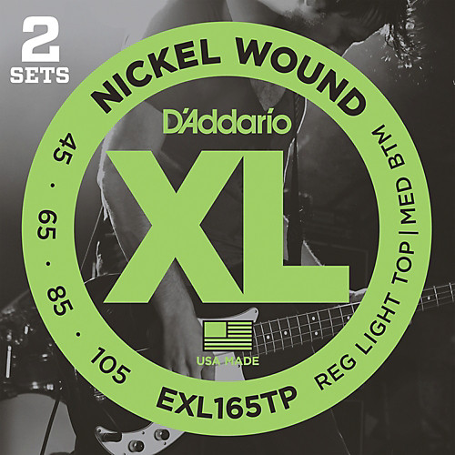 D'addario Nickel Wound, Custom Light, Long Scale, 45-105 Bass Guitar Strings - EXL165TP 2-PACK - Poppa's Music