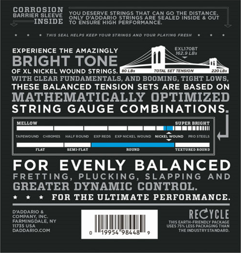 D'addario Nickel Wound, Balanced Tension Regular Light, .45-107 Bass Guitar Strings - Poppa's Music