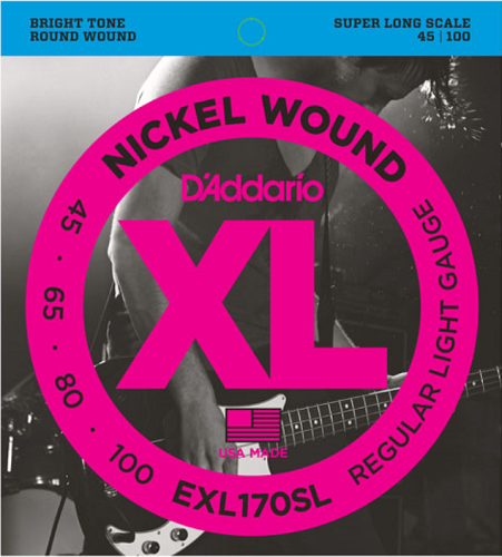 D'addario Nickel Wound, Light, Super Long Scale, 45-100 Bass Guitar Strings EXL170SL - Poppa's Music