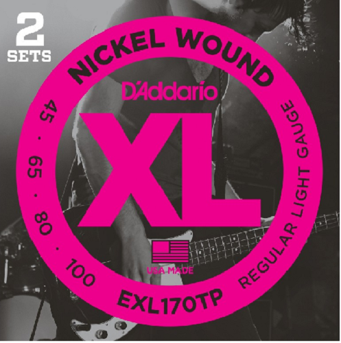 D'Addario Nickel Wound, Light, Long Scale, 45-100 Bass Guitar Strings - EXL170TP 2-PACK - Poppa's Music