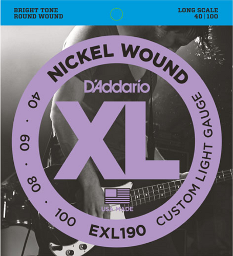 D'addario Nickel Wound Bass, Custom Light, 40-100, Long Scale Bass Guitar Strings - Poppa's Music