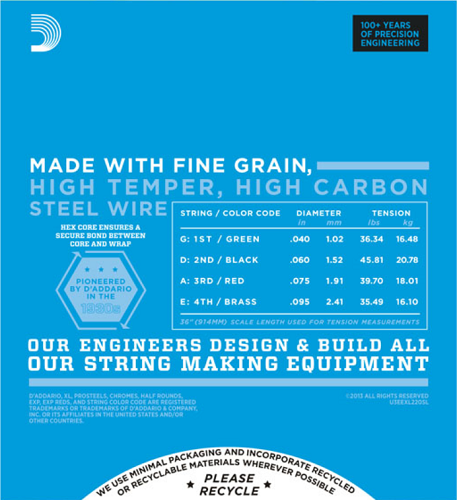 D'addario Nickle Wound, Super Light, Super Long Scale, 40-95 Bass Guitar Strings - Poppa's Music