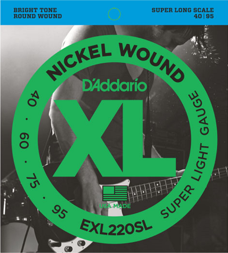 D'addario Nickle Wound, Super Light, Super Long Scale, 40-95 Bass Guitar Strings - Poppa's Music