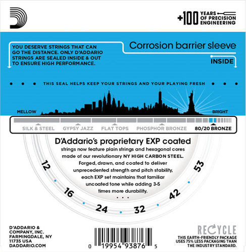 D'addario Coated 80/20 Bronze, Light, 12-53 Acoustic Guitar Strings - 25-PACK - Poppa's Music