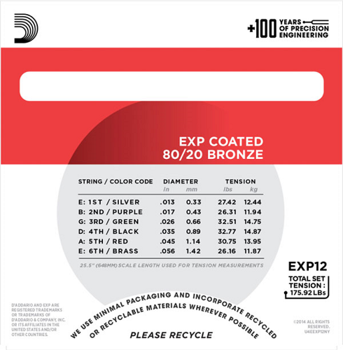 D'addario Coated 80/20 Bronze, Medium, 13-56 Acoustic Guitar Strings - Poppa's Music