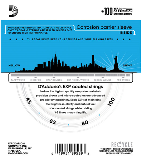 D'addario Coated Phosphor Bronze, Short Scale, 45-100 Acoustic Bass Guitar Strings - Poppa's Music