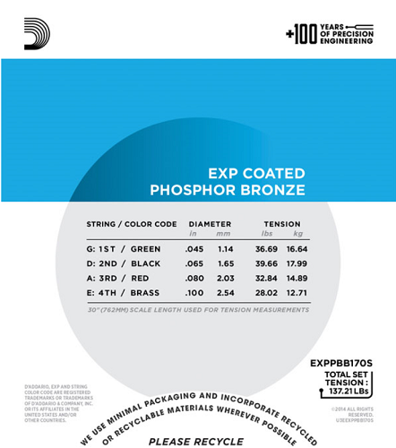 D'addario Coated Phosphor Bronze, Short Scale, 45-100 Acoustic Bass Guitar Strings - Poppa's Music