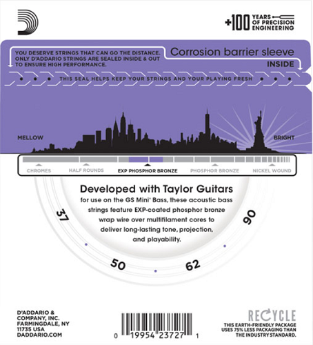 D'addario Coated Phosphor Bronze, Taylor GS Mini Scale, 37-90 Acoustic Bass Guitar Strings - Poppa's Music