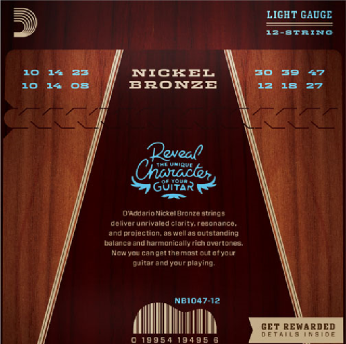 D'addario Nickel Bronze 12-String, Light, 10-47 Acoustic Guitar Strings - Poppa's Music