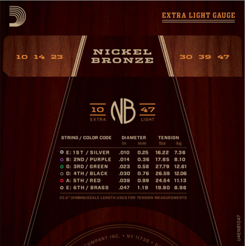 D'addario Nickel Bronze, Extra Light, 10-47 Acoustic Guitar Strings - Poppa's Music