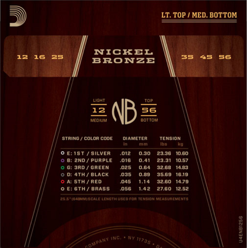D'addario Nickel Bronze, Light Top/Medium Bottom, 12-56 Acoustic Guitar Strings - Poppa's Music
