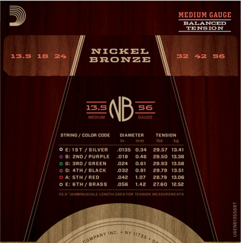 D'addario Nickel Bronze, Balanced Tension Medium, 13.5-56 Acoustic Guitar Strings - Poppa's Music