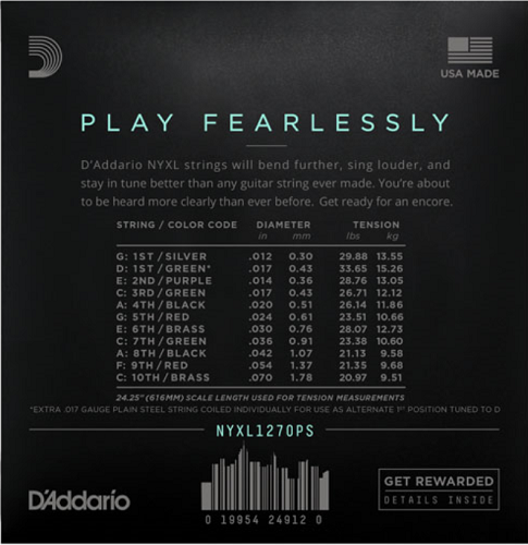 D'addario Nickel Wound, Pedal STEEL, Custom Medium, 12-70 Electric Guitar Strings - Poppa's Music