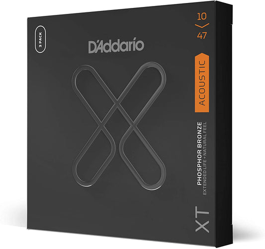 D'Addario XTAPB1047 XT Phosphor Bronze Acoustic Guitar Strings, Extra Light, 10-47, 3 Sets - Poppa's Music