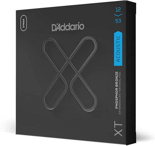 D'Addario XTAPB1253 XT Phosphor Bronze Acoustic Guitar Strings, Light, 12-53, 3 Pack - Poppa's Music