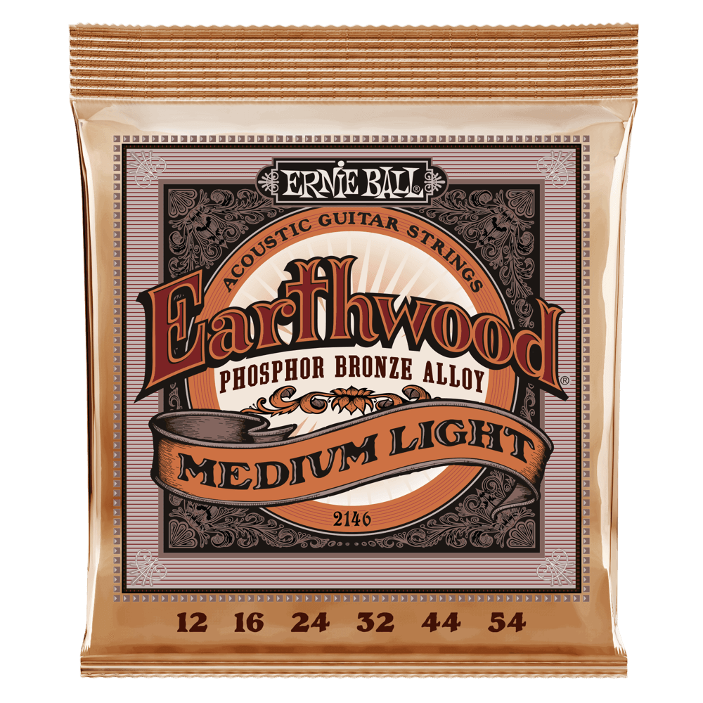 Ernie Ball Earthwood Medium Light Phosphor Bronze Acoustic Guitar Strings - 12-54 Gauge - 2146 - Poppa's Music