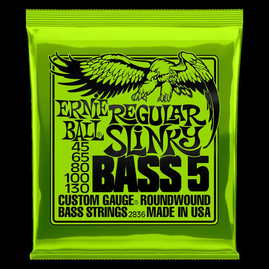Ernie Ball Regular Slinky 5-String Nickel Wound Electric Bass Strings - 45-130 Gauge - 2836 - Poppa's Music