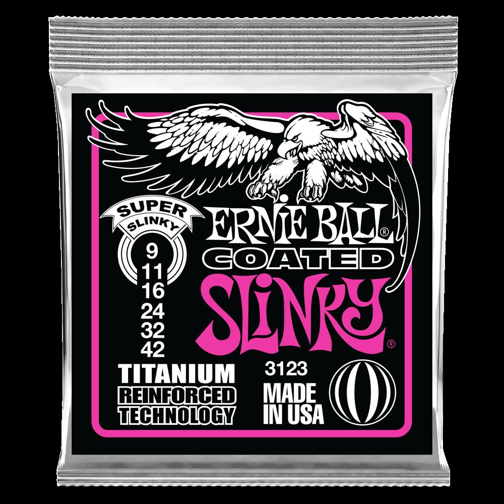 Ernie Ball Super Slinky Coated Titanium RPS Electric Guitar Strings - 9-42 Gauge - 3123 - Poppa's Music