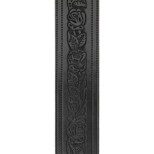 D'addario Planet Waves Black Embossed Flowers Leather Guitar Strap - Poppa's Music