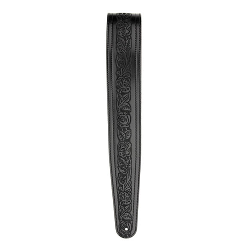 D'addario Planet Waves Black Embossed Flowers Leather Guitar Strap - Poppa's Music