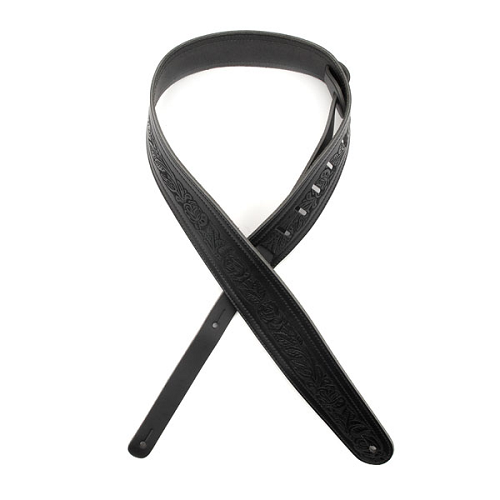D'addario Planet Waves Black Embossed Flowers Leather Guitar Strap - Poppa's Music