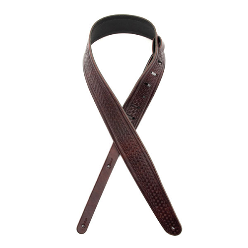 D'addario Planet Waves Brown Embossed Weave Leather Guitar Strap - Poppa's Music