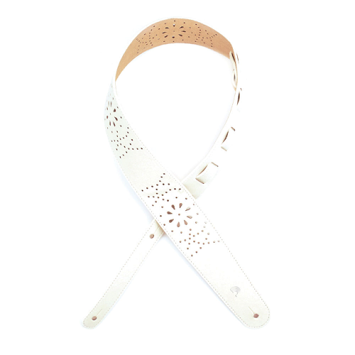D'addario Planet Waves Perforated White Leather Guitar Strap - Poppa's Music