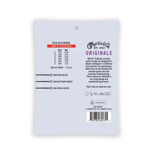 Martin Originals 80/20 Light Acoustic Guitar String Set - M140 - Poppa's Music