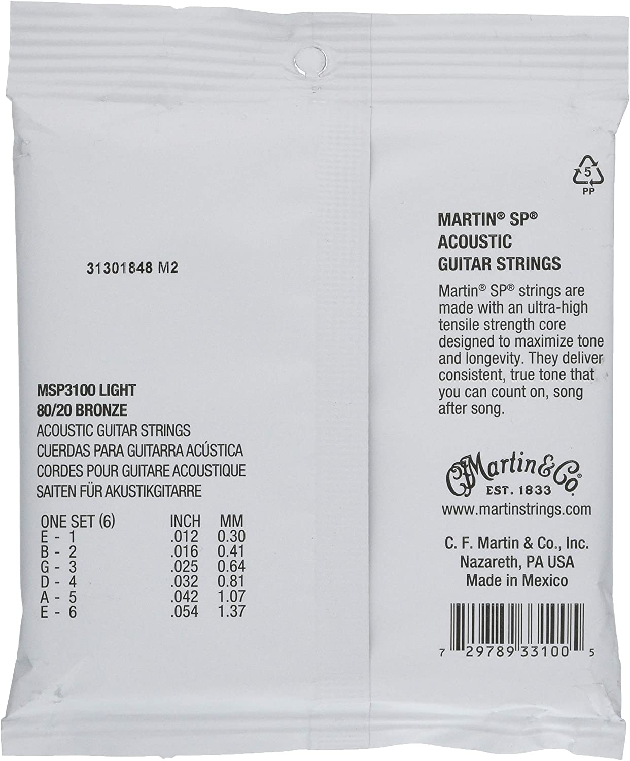 Martin SP Acoustic Guitar Strings 80/20 Bronze - MSP3100 - Poppa's Music