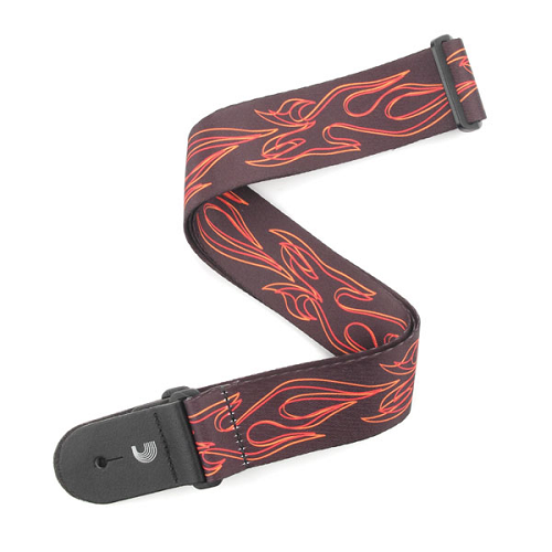 D'addario Planet Waves Black W/RED Pinstripe Flames Woven Guitar Strap - Poppa's Music