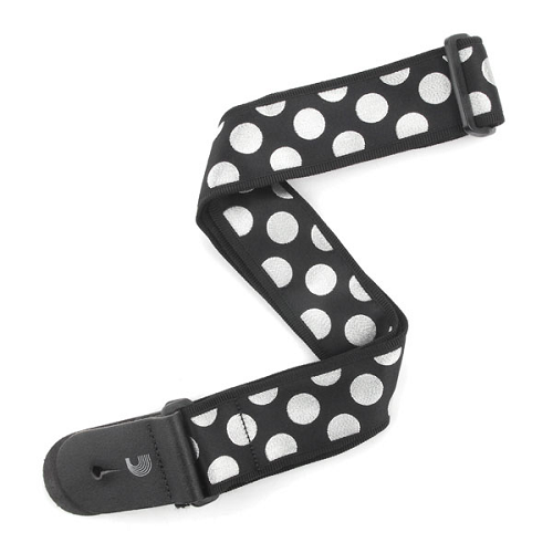 D'addario Planet Waves Black W/ Silver Large Polka Dots Woven Guitar Strap - Poppa's Music