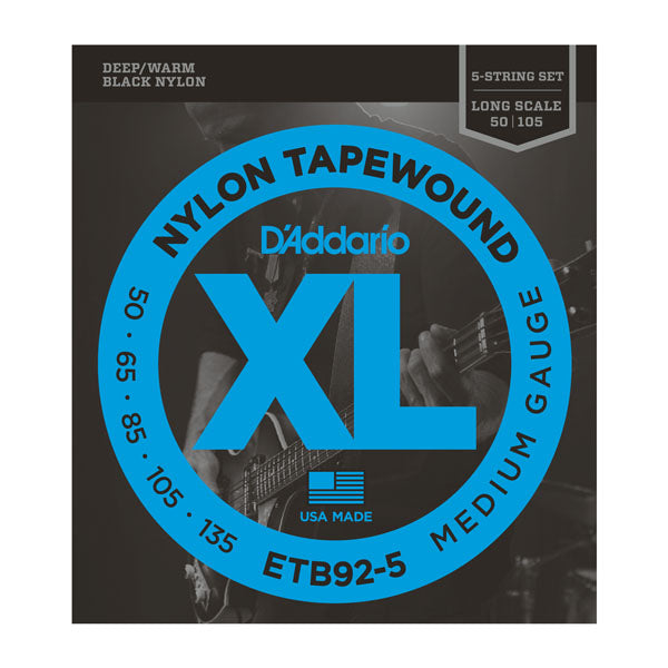 D'Addario Tapewound 5-String, Medium, Long Scale, 50-135 Bass Guitar Strings ETB92-5 - Poppa's Music