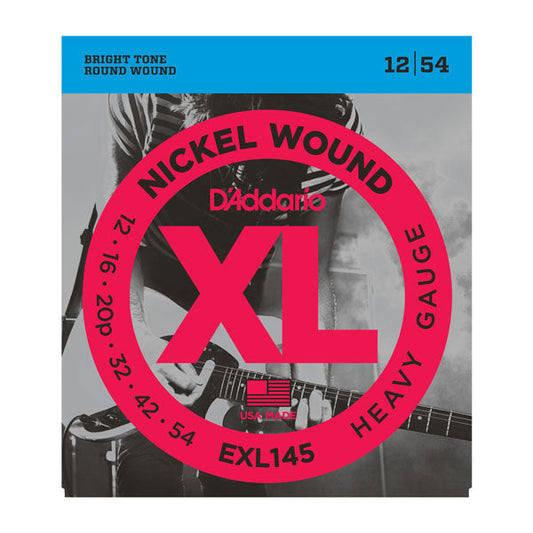 D'addario XL Nickel Round Wound, Heavy/PLAIN Guitar Strings, 12-54 EXL145 - Poppa's Music