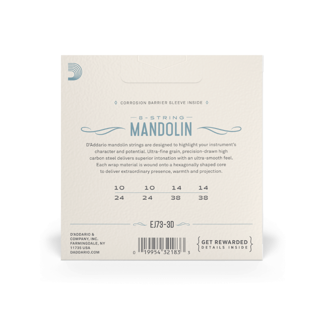 D'Addario EJ73 Mandolin Strings, Phosphor Bronze Light 10-38, 3 Sets EJ73-3D - Poppa's Music
