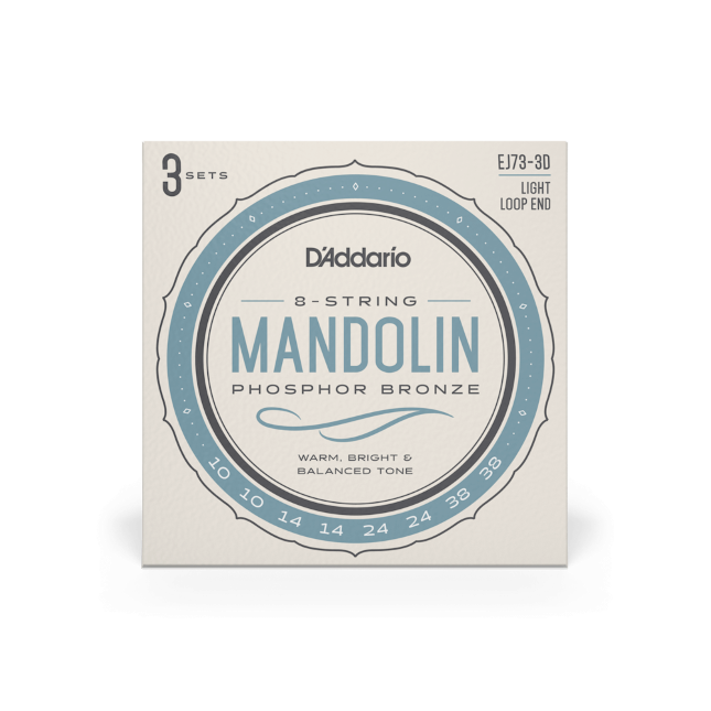 D'Addario EJ73 Mandolin Strings, Phosphor Bronze Light 10-38, 3 Sets EJ73-3D - Poppa's Music