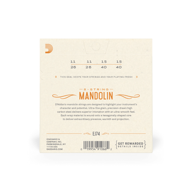 D'Addario EJ74 Phosphor Bronze Mandolin Strings,Medium,11-40 - Poppa's Music