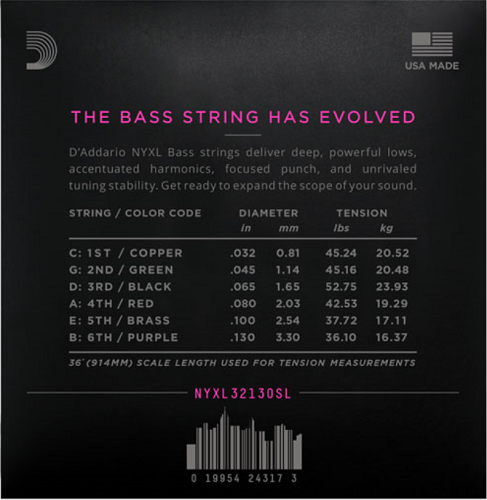 D'addario Super Long Scale, Regular Light, 6-String, 32-130 Bass Guitar Strings - Poppa's Music