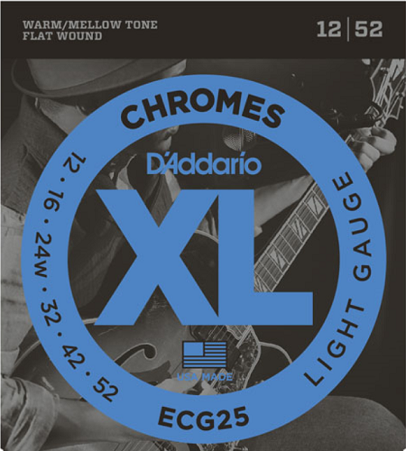D'addario Chromes Flat Wound, Light, 12-52 Electric Guitar Strings - ECG25 - Poppa's Music