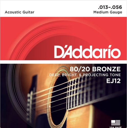D'Addario 80/20 Bronze, Medium, 13-56 Acoustic Guitar Strings - EJ12 - Poppa's Music 
