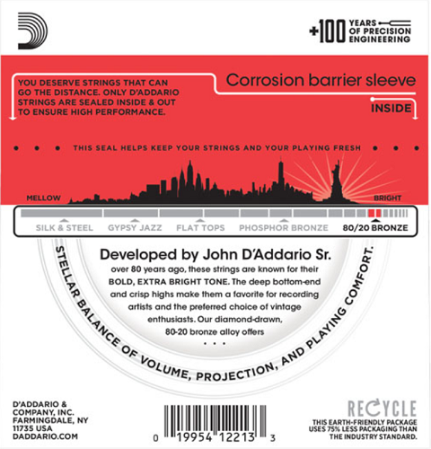 D'Addario 80/20 Bronze, Medium, 13-56 Acoustic Guitar Strings - EJ12 3-PACK - Poppa's Music