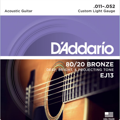 D'addario 80/20 Bronze, Custom Light, 11-52  Acoustic Guitar Strings - EJ13 - Poppa's Music 