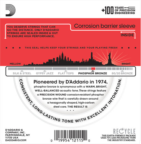 D'addario Phosphor Bronze, Medium, 13-56 Acoustic Guitar Strings - EJ17 - Poppa's Music