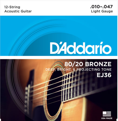 D'addario 80/20 12-String Bronze, Light, 10-47 Acoustic Guitar Strings - Poppa's Music