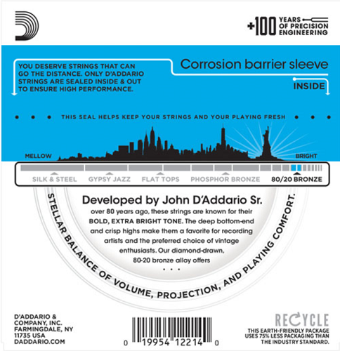 D'addario 80/20 12-String Bronze, Light, 10-47 Acoustic Guitar Strings - Poppa's Music