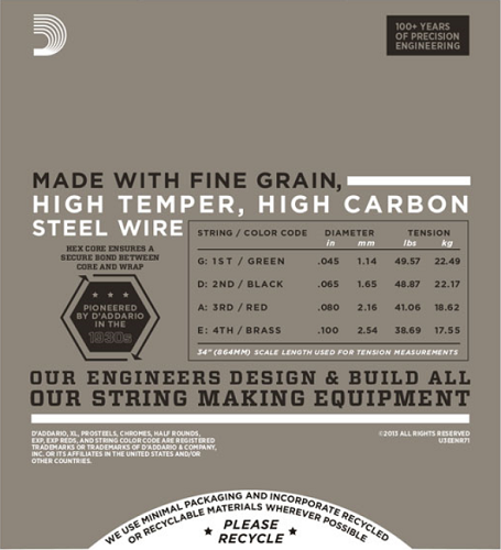 D'addario Half Rounds, Regular Light, Long Scale, 45-100 Bass Guitar Strings - Poppa's Music