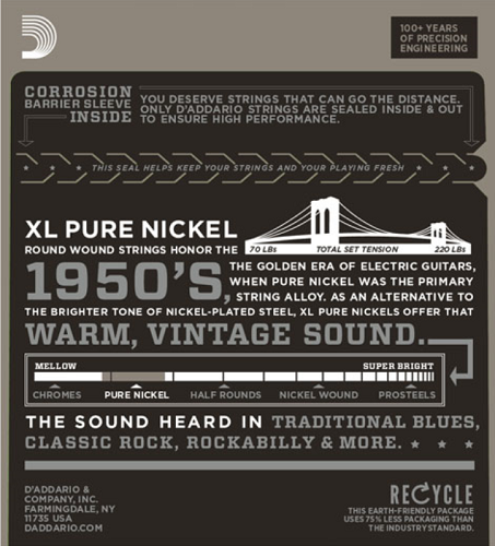 D'addario XL Pure NICKEL, Regular Light, 10-45 Electric Guitar Strings - Poppa's Music