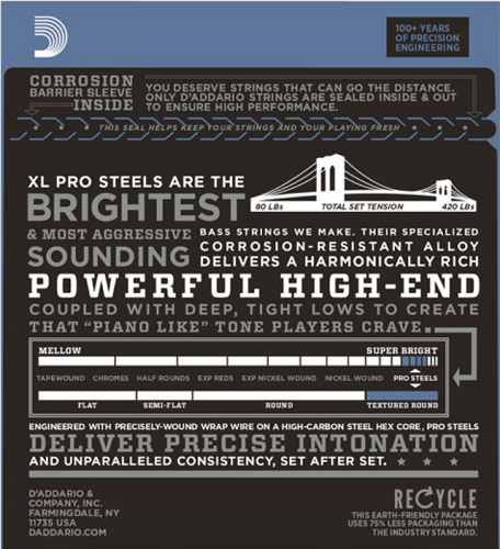 D'addario Prosteels 5-String, Custom Light, Long Scale, 45-135 Bass Guitar Strings - Poppa's Music