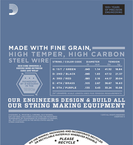 D'addario Prosteels 5-String, Custom Light, Long Scale, 45-135 Bass Guitar Strings - Poppa's Music